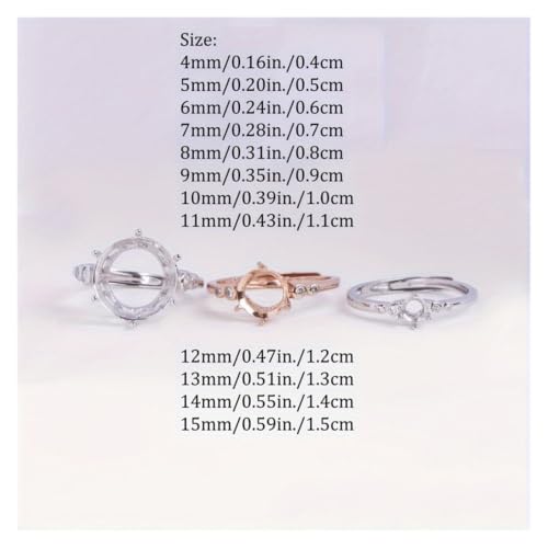 Anillo de plata de ley ajustable oro rosa de 12 mm para engastar gemas 5