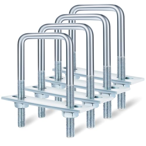 Mellewell 4 Sets M8 Square U Bolts, U Bolts 40mm (1.5') Width 100mm (3.94') Length, Zinc Plated Carbon Steel U Bolt with Nuts, Plate and Washers