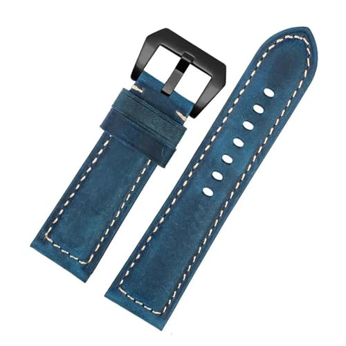 Imagen de BHMIRUI Correa de reloj de piel de vaca azul compatible con Panerai PAM01144