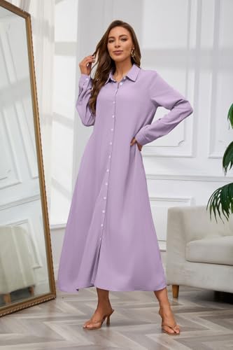Image of chouyatou Women's Casual Button Down Maxi Shirt Dress Long Sleeve Button Up Tunic Long Dress