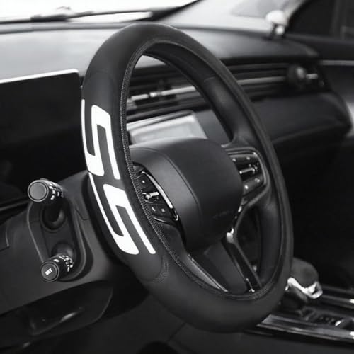 Non-Slip Car Leather Steering Wheel Covers Steering Wheel Protector Compatible with Chevy Camaro SS Accessories Fit for 14-15 inch Steering Wheel (WhiteSS)