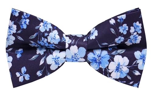 Carahere Boys Bow Ties Handmade Adjustable Pre-Tied Pattern Bow Ties For Kids Light Blue Deep Blue