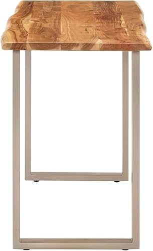 Miniatura 5 de Solid Acacia Wood Dining Table 43.3"x19.7"x29.9" Silver Metal Legs Rustic Farmhouse Kitchen Table Counter Height Narrow Design for Small Spaces