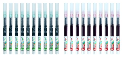Image of JITO 0.5mm Fine Tip Roller Pen, 10 Red Ink and 10 Green Ink - Pack of 20 (10x2)