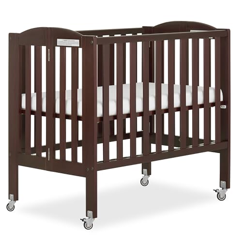 Image of Dream On Me 2-in-1 Portable Mini Crib, Non-Full Size Baby Crib for Small Spaces, 2 Mattress Heights, Compact Travel Design, Includes Mattress, GREENGUARD Gold & BSA Certified, Espresso