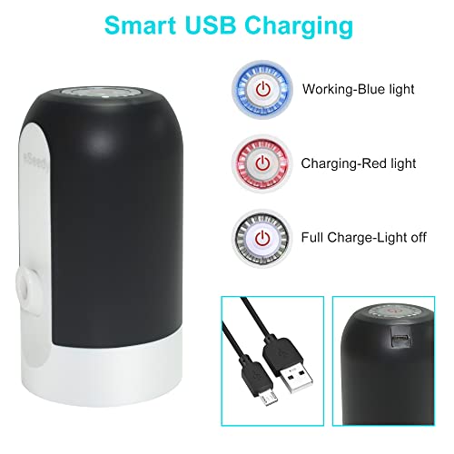 eSeedy Electric Water Pump, Automatic Drinking Water Dispenser for 5 Gallon Water Bottle, Portable Water Dispenser with Rechargeable Batteries and USB Charging for 5 Gallon Water Jugs