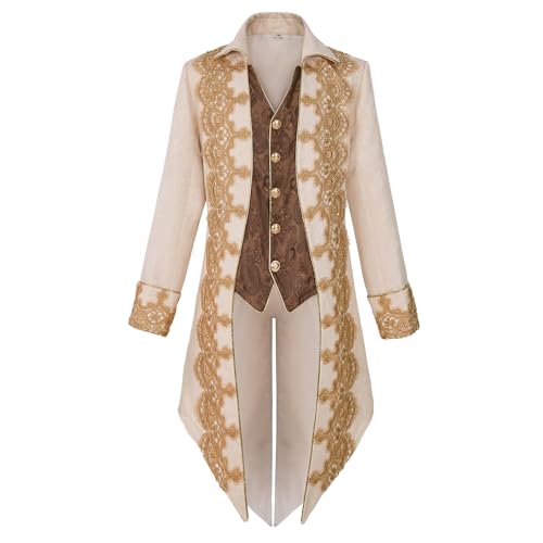 Veste de smoking médiévale pour homme broderie vintage gothique steampunk(2XL,YT2303WH)