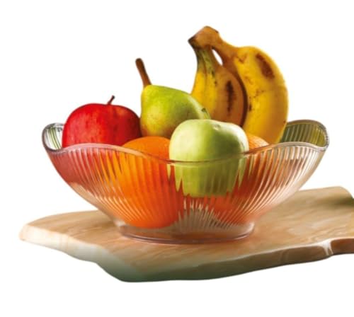 Image of BUNTYCHIKU Fruit Storage Basket for Dining Table - Acrylic Transparent Ribbed Wavy Edge Serving Bowl for Salad, Fruits & Snacks, Multipurpose Heavy Fruit Baskets for Home Kitchen & Restaurant [ 1PCS ]