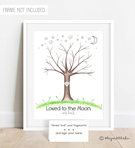 Love You To The Moon And Back Baby Shower Fingerprint Tree, Unframed, Personalized Unframed Thumbprint Poster, Twinkle Twinkle Little Star #TOP1