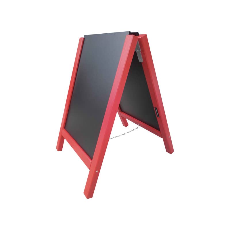 Chevalet stop trottoir avec 2 ardoises amovibles cadre bois rouge garance dimensions 90 x 58 cm