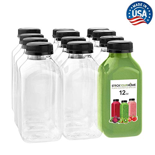 Plastic Juice Bottles with Lids, Juice Drink Containers with Caps for Juicing Smoothie