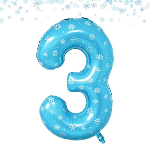 40 Inch Snowflake Balloons Decorations, Frozen Themed Number 3 Balloons Birthday Party Supplies