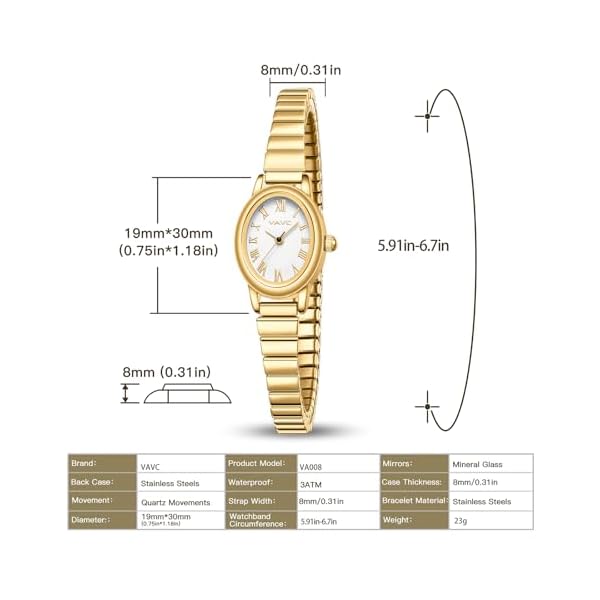 Small Gold Watches for Women,Analog Womens Watch with Stainless Steel Expansion Band,Oval Case Roman Dial,Water Resistant - Image 5