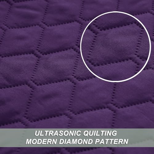 Exclusivo Mezcla Reversible King Size Quilt Bedding Set with Pillow Shams, Lightweight Quilts King Size, Soft Bedspreads Bed Coverlets for All Seasons - (Deep Purple, 104"x96")