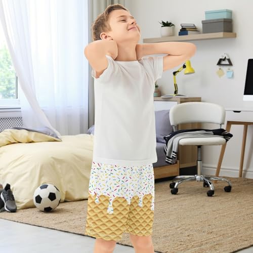 Boys Athletic Shorts Basketball Shorts Melting Ice Cream Teens Hiking Gym Shorts with Pocket for Outdoor Activity 7-15 Y3