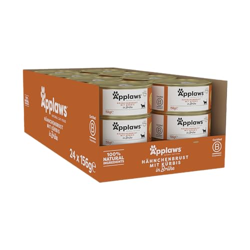 Applaws 100% natürliches Nassfutter für Katzen, Hühnerbrust mit Kürbis in Brühe - Packung mit 24 x 156g Dosen