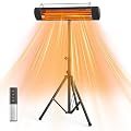 FansaFurn Patio Heater with Remote, 1500W Electric Infrared Heater for Outdoor/Indoor Use, 24H Timer, IP65 Waterproof, Tip-over Protection, Infrared Patio Heater with Tripod for Garage, Backyard