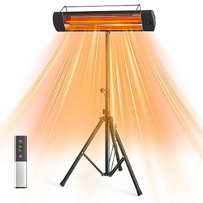 FansaFurn Patio Heater with Remote, 1500W Electric Infrared Heater for Outdoor/Indoor Use, 24H Timer, IP65 Waterproof, Tip-over Protection, Infrared Patio Heater with Tripod for Garage, Backyard