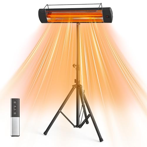 FansaFurn Patio Heater with Remote, 1500W Electric Infrared Heater for Outdoor/Indoor Use, 24H Timer, IP65 Waterproof, Tip-over Protection, Infrared Patio Heater with Tripod for Garage, Backyard by FansaFurn - Used condition - US$41.33