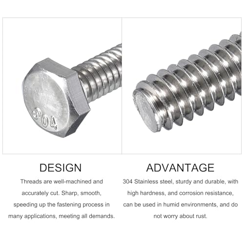 Image of METALLIXITY Hex Head Bolts (3 /8-16 x 3 /4 inch) 10Pcs, 304 Stainless Steel 18-8, Fully Threaded, External Hex Drive, Plain Finish, Hex Head Screw Bolt, Silver