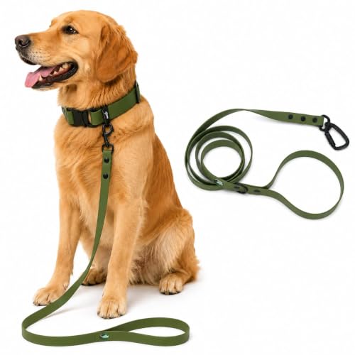 Image of Adil's Biothane Waterproof Dog Collar, Dog Leash & Collar Leash Combo | Heavy Duty TPU Coated Webbing | Adjustable Quick Release Buckle | Odour Resistant (Army Green, L-22, Leash Only)