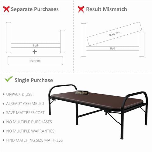 Honey Touch® Metal Folding Bed Single Size with Single Layer Mattress for Sleeping Guest Bed Easily Storable - Matte Finish,Brown (Single Layer Foam, 3 ft x 6 ft) - Image 5