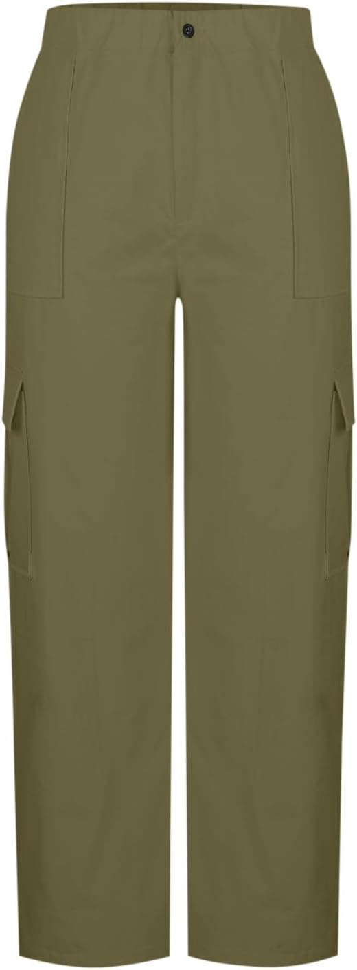 High Waisted Cargo Pants for Women 2026 Trendy Elastic Waisted Lightweight Wide Leg Baggy Pants with Pockets - Image 6
