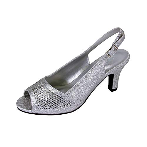 Floral Lorena Women's Wide Width Rhinestone Studded Dress Slingback Shoes