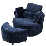 Oversized Swivel Accent Round Barrel Chair with Storage Ottoman+4Pillows, Modern Comfy Upholstered 3