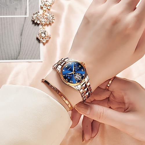 Image of OLEVS Womens Diamond Watches Automatic Self Winding Ladies Wrist Watch Elegant Dress Stainless Steel Waterproof Luminous