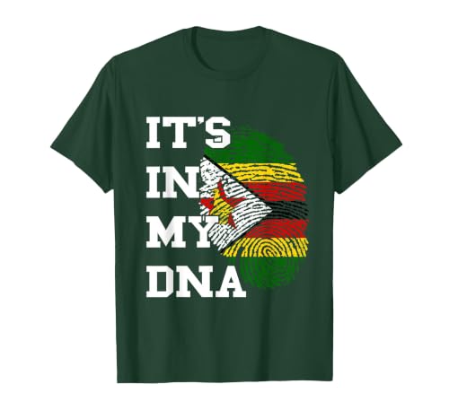 Zimbabwe Flag It's in My DNA Thumbmark Zimbabwean Roots T-Shirt, Men, Dark Green, X-Large