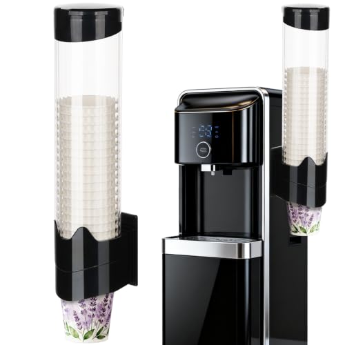 MYITYARD Large Cup Dispenser Wall Mount Water Cooler Cup Dispenser Fits 9oz - 12oz Disposable Paper and Plastic Cups Pull Type Cup Holder for Home Office Hospital Gym Magnetic Mounting Black