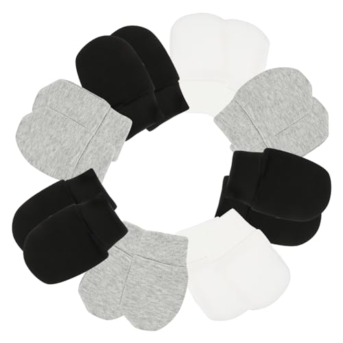 9pairs Anti-scratch Cotton Mittens Comfortable No Scratch Hand Protectors for Newborns Soft Boy Girl Gloves White Black Gray Keeping Safe