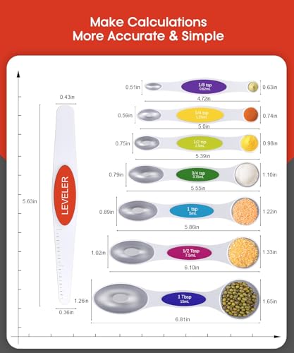Image of MTROYALDIA 8 PCS 304 Stainless Steel Measuring Spoons Set, 8 Pieces Magnetic Measuring Spoons for Cooking Baking, Coffee Sugar Salt for Liquid Wet and Dry Ingredients (Rainbow)
