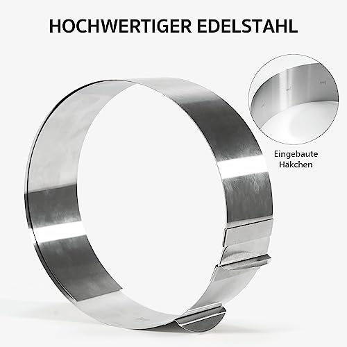 Foto von Lifeant Tortenring Verstellbar 8cm Hoch, Verstellbar 16-30 cm Edelstahl Backring, Qualität Profi Backring aus Edelstahl, eingravierter Skala und Befestigungsclips - 8cm Hoch Silver 1 Pack
