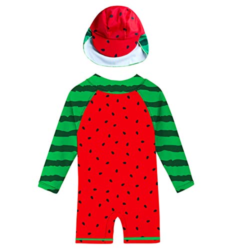 ADUKIDE Kids UPF 50+ Sun Protection Rash Guard Swimwear Watermelon Swimsuit with Sun Hat 18-24 Months