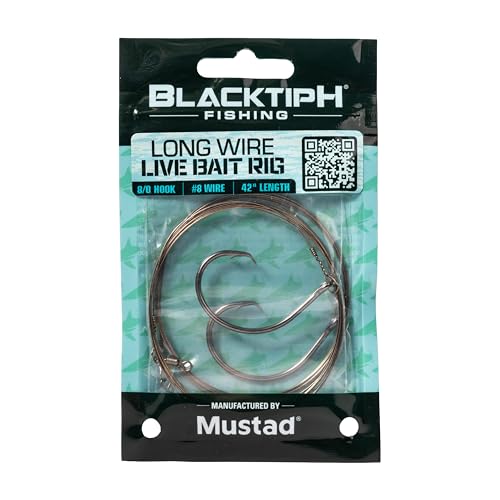 BlacktipH x Mustad | Live Bait Wire Rig, 42in #8 Single Strand, 8/0 Mustad 39951 UltraPoint Circle Hook, 80lb Stainless Swivels, Slow Trolling & Drift Saltwater