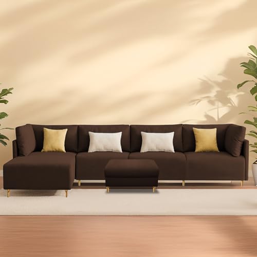 Image of Carina LHS 6 Seater L Shape Sofa Set with Center Table for Living Room (Brown Fabric) Premium Fabric Sofa