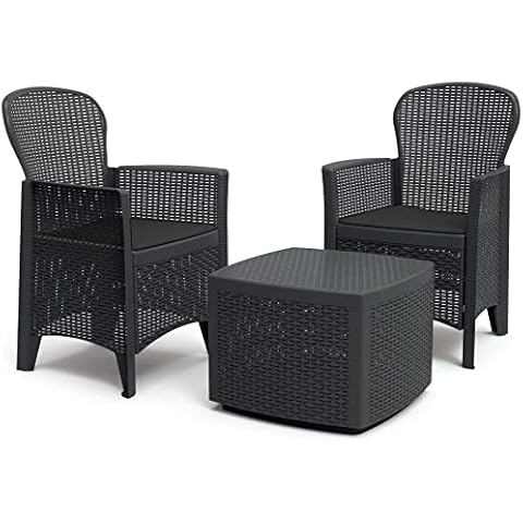 idooka Bistro Sets for 2 for Garden with Storage Coffee Table Black & 2x Chair Cushions- Conservatory, Balcony, Poly Rattan Garden Furniture Sets - Bistro Table and Chairs - Outdoor Patio Furniture… Cover