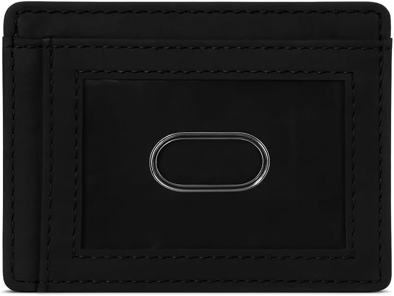 Slim Leather Wallet for Men & Women – Minimalist Front Pocket Card Holder, Small Money Clip Wallet, Genuine Leather Credit Card Case (Black)