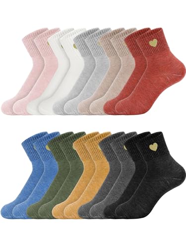 Image of Eurzom 10 Pairs Socks Womens Crew Elastic Ankle Length Cotton Socks Aesthetic Cute Lightweight Low Cut Gifts for Women