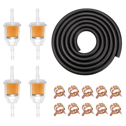 Benzinschlauch Kit 2 Meter Kraftstoffleitung Ø 5 mm Innendurchmesser Kraftstoffschlauch mit 10 Stück Schlauchschellen und 4 Benzinfilter für Auto Motorrad Roller