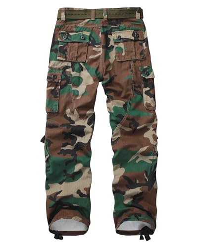 KOCTHOMY Cargo Pants for Men Cotton Camo Casual Pants Relaxed Fit Hiking Pants Men Work Pants with Multi-Pocket 3354 Jungle Camo 362
