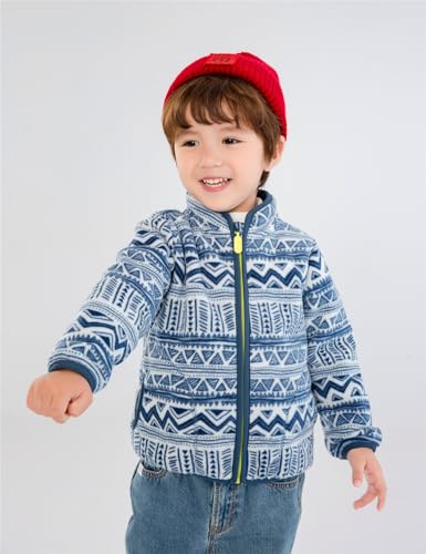 Image of Kids Printed Fleece Jacket Sherpa Lined Lightweight Zip | Toddler Baby Boys Girls Autumn Winter Warm Outerwear Soft Polar Fleece Car Seat Friendly Zip Up Coat