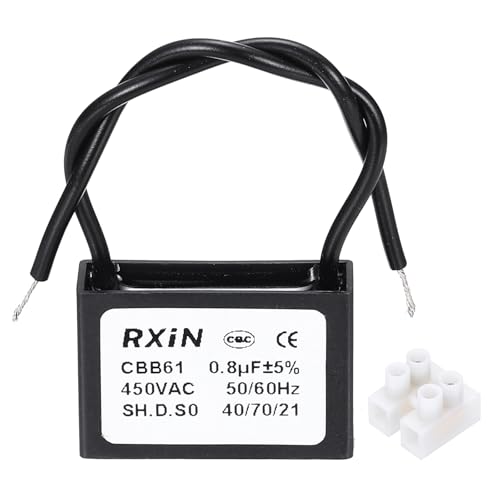 QUARKZMAN Condensador CBB61, 0.8UF 450V 2 Cables Condensador de Arranque del Motor del Ventilador de Techo para Ventilador de Techo, Generador de Motor, Soplador, Extractor de Aire, Negro