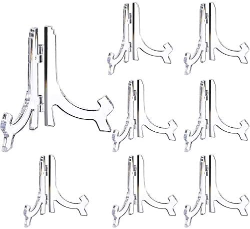 8 Pieces 4.5 Inches Clear Acrylic Easels Plate Stands Holders to Display Pictures or Other Items for Display Decoration