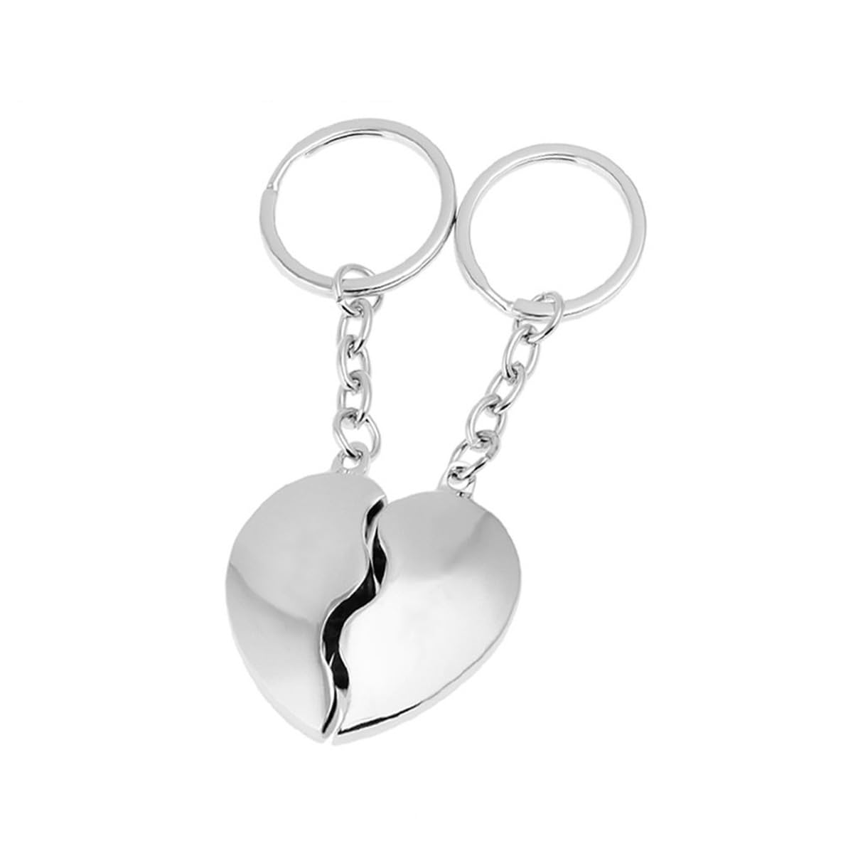 Llavero con forma de corazón dividido, 2 piezas, plata premium, chapado en plata, listo para regalar con elegante paquete de regalo, plata, 10,5 cm