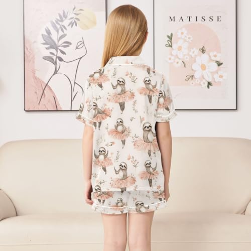 ALAZA Dancing Sloth Flower Blossom Satin Pajamas Set Short Sleeve Button Down Sleepwear Summer Pjs 2 Piece4
