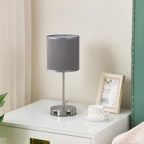 Seealle USB Touch Table Lamp, Bedside Lamp with Dual USB Charging Ports, Gray Lamps with USB Ports, 3 Way Dimmable Touch Lamp for Bedroom, Living Room and Study Room (LED Bulb Included)