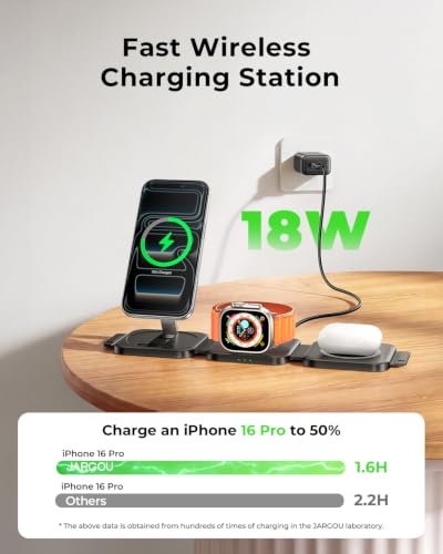 Image of Travel Essentials for Apple Watch Charger,3 in 1 Charging Station for Apple Devices,Foldable Wireless Charging Station for iPhone 17 /16 /15 /14 /13 /12, Apple Watch & AirPods with Magsafe Charger Stand